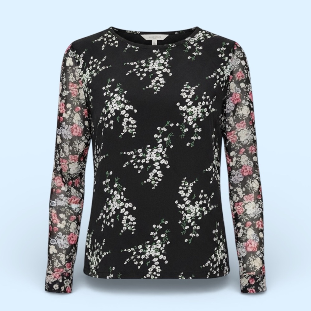 Equipment Black Silk Floral Blouse - "Liam" - Size XS - Button Cuffs - Pullover